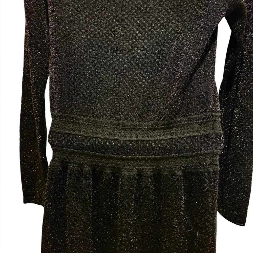 TORY BURCH Isabelle Long Sleeve Metallic Fit & Flare Dress Black Size Small